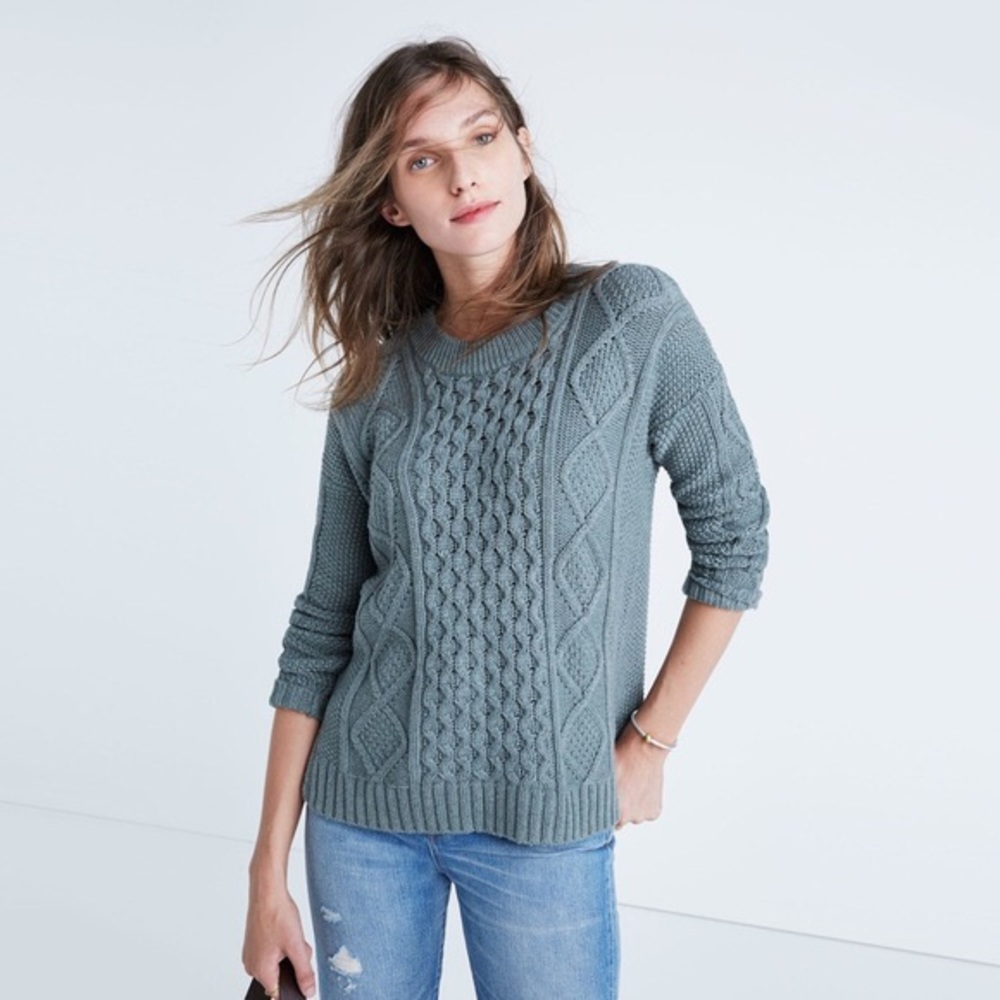 Madewell Classic Cable Knit Pullover Blue Sweater